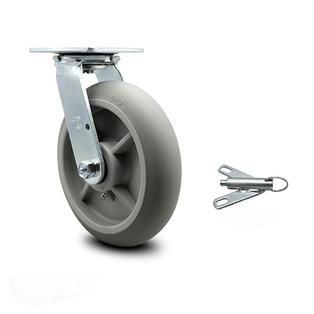 8 Inch Thermoplastic Rubber Swivel Caster With Roller Bearing And Swivel Lock